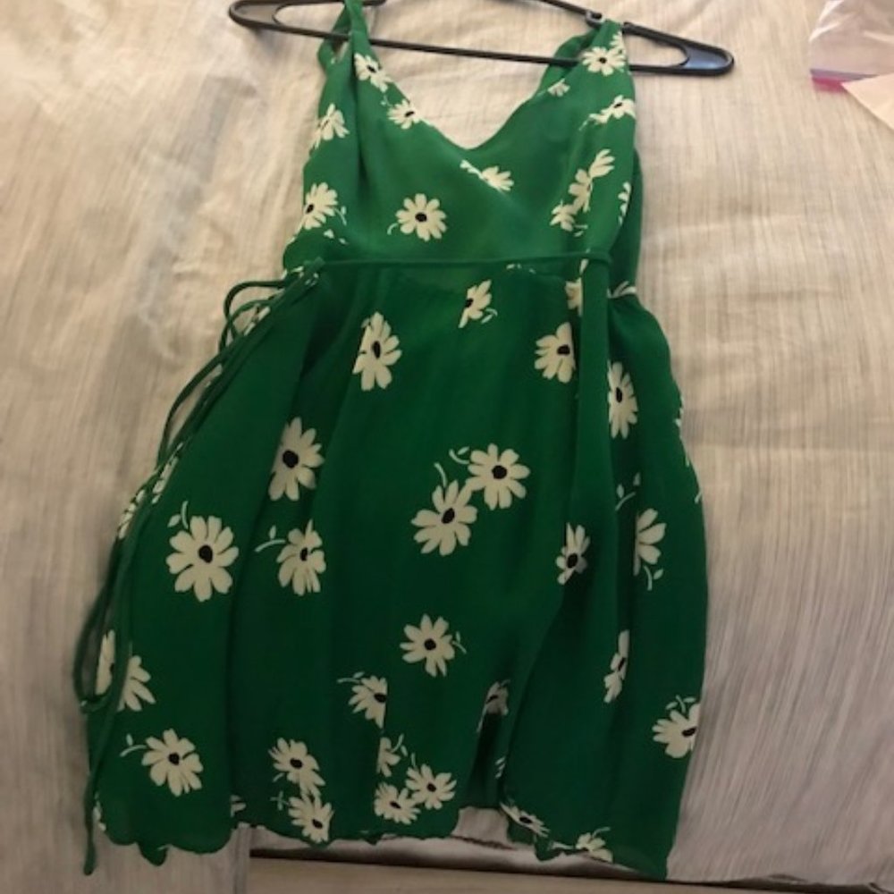 Reformation Green White Anchorage Floral Wrap Mini Short Dress